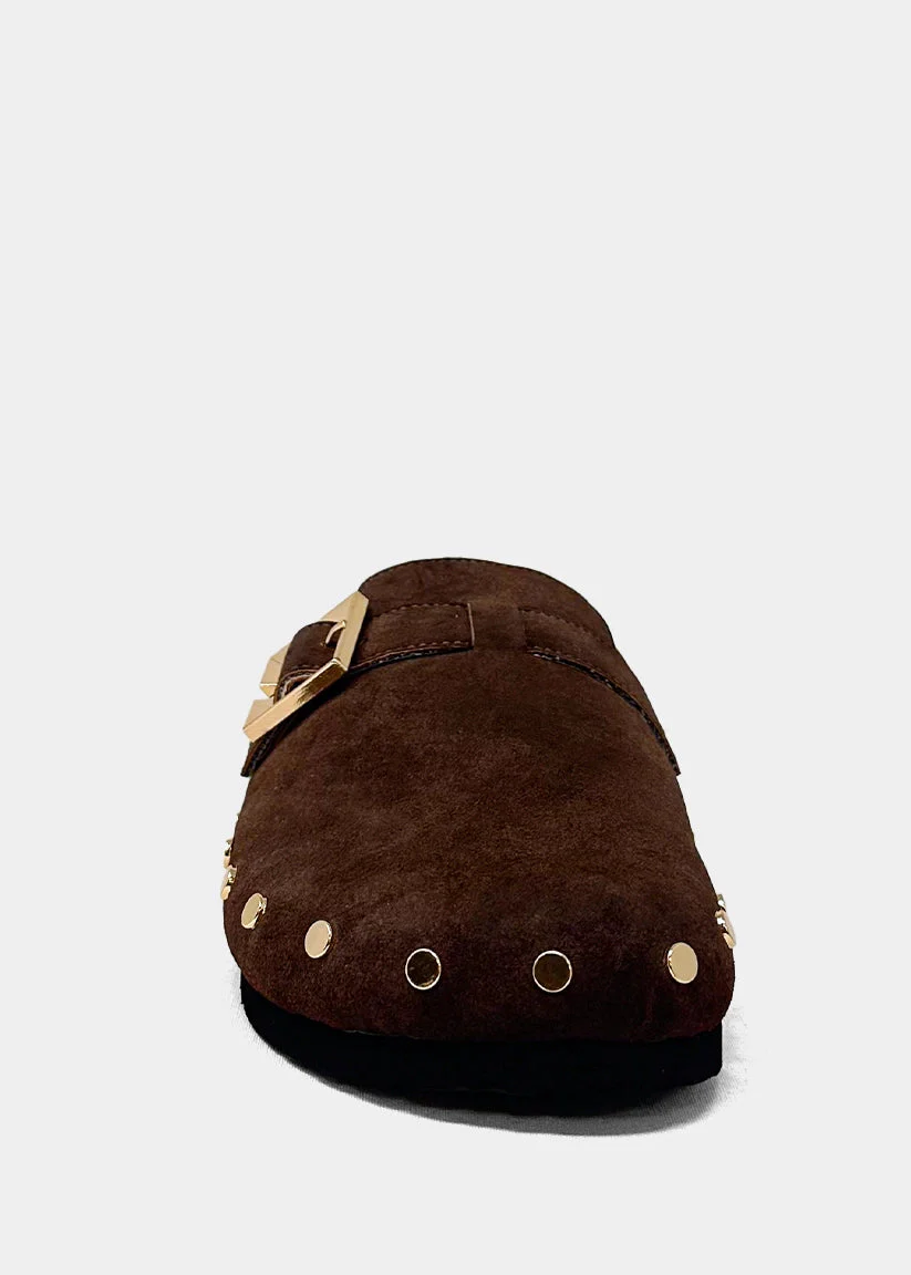 Tori Studded Slide 鈥?Brown Suede